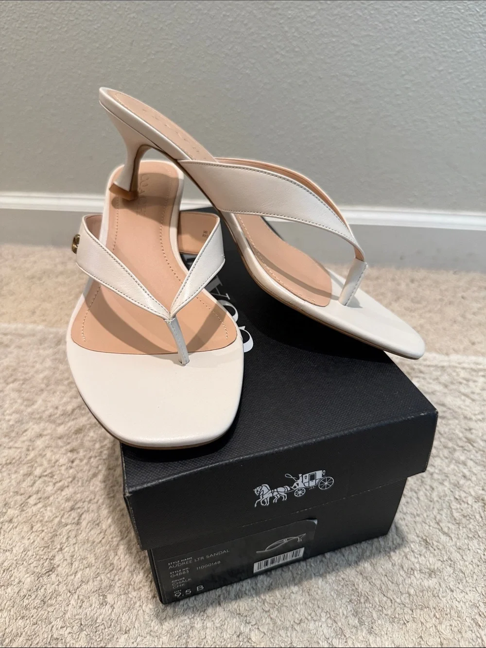 NIB COACH Audree LTR Sandal aside 9.5B Color is Chalk (CHK) Kitten Heel